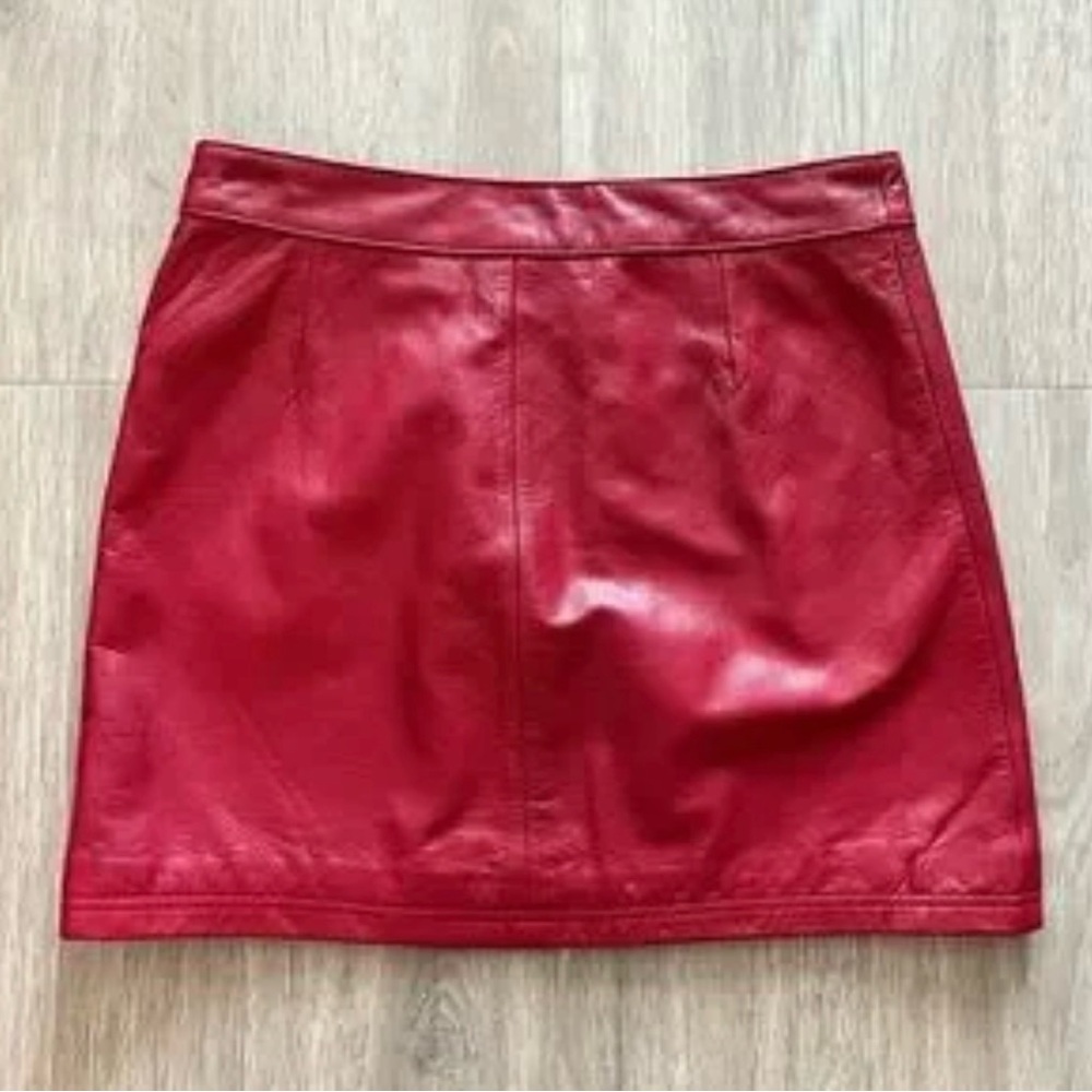 Wilsons Leather Red Asymmetrical Mini Skirt Zipper - Picture 4 of 15